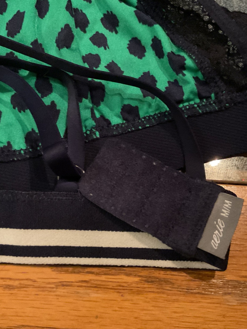 Aerie Green Lace Triangle Bralette | Med Leopard Print Mesh Soft Cup | Swim Top - Picture 11 of 11